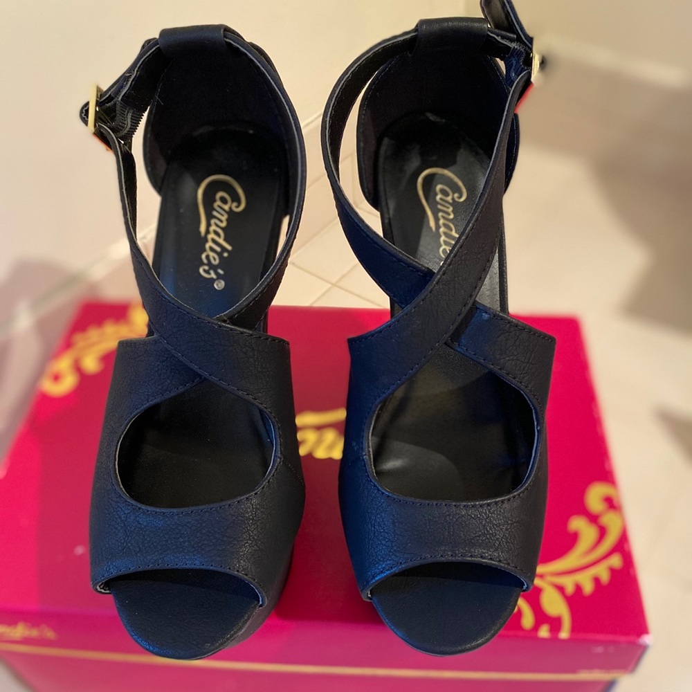 Candies Black Wedge Heels